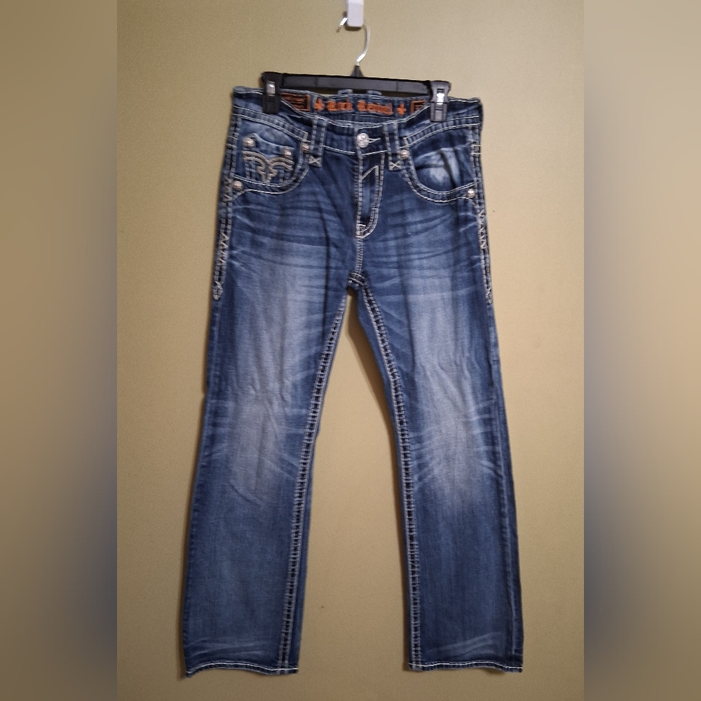 Rock Revival Endre Boot Cut Premium Denim Blue Jeans Mens 32 X 32